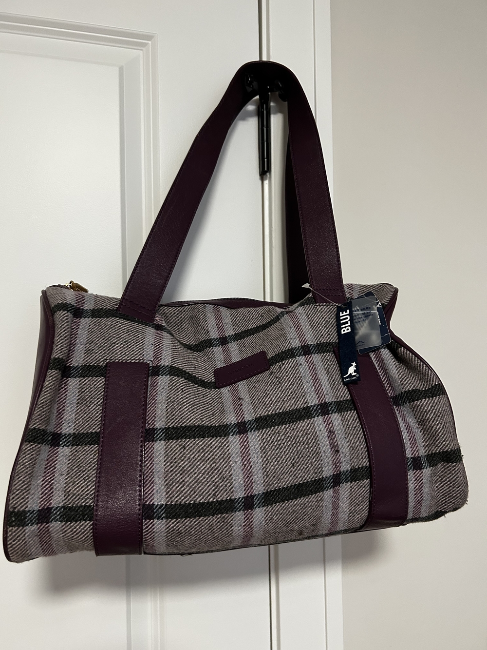 Kangol Blue Label Plaid Day Bag with Plum Trim